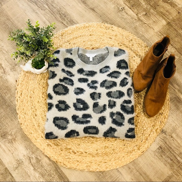 Time and Tru Sweaters - Time & Tru Fuzzy Oversized Leopard Sweater